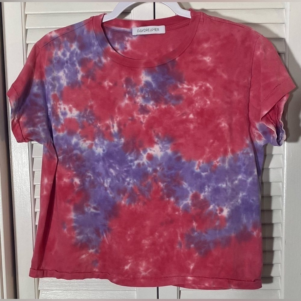 Free People Daydreamer Purple and Pink Scrunch Tie Dye Cropped T-shirt, Size XS